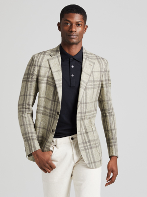 Italian Linen Sportcoat In Green Glenplaid