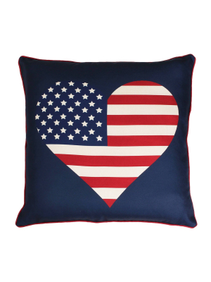 Décor Therapy 20"x20" Heart Flag Reversible Plaid Printed Faux Linen Throw Pillow Blue