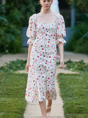 Floral-print Cotton-lace Midi Dress