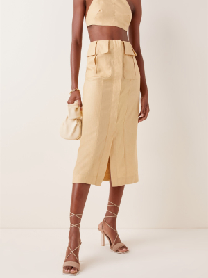 Cargo Linen Midi Skirt