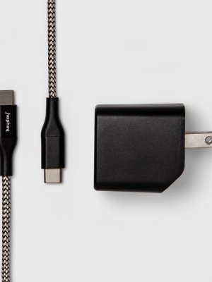 Heyday™ 2-port Usb-a & Usb-c Wall Charger (with 6' Usb-c To Usb-c Braided Cable) - Matte Black