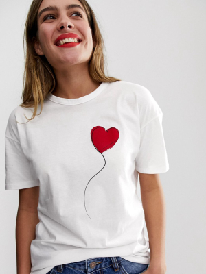 Wednesday's Girl Relaxed T-shirt With Heart Balloon Print