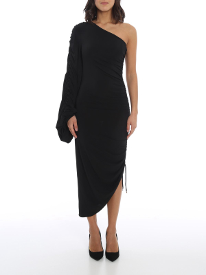 The Attico One Shoulder Ruched Midi Dress