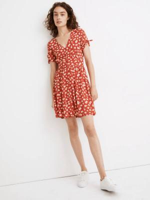 Button-front Tie-sleeve Retro Dress In Happy Hibiscus