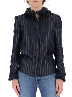 Saint Laurent Striped Ruffled Collar Blouse