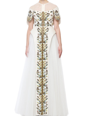 Embroidered Paneled Gown.