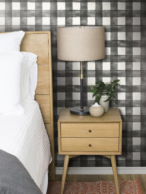 Watercolor Check Wallpaper In Black And White From The Magnolia Home Collection By Joanna Gaines