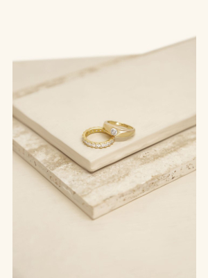 Simple Touch Crystal & 18k Gold Plated Ring Set