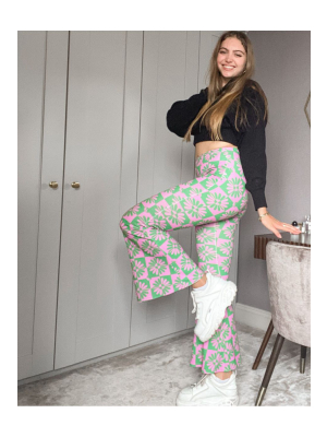 Vintage Supply Flare Pants In Retro Print Two-piece