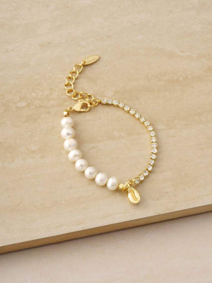 Pearl, Crystal, And Beach Shell 18k Gold Plated Bracelet