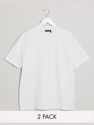 Asos Design 2 Pack Relaxed T-shirt With Crew Neck In White