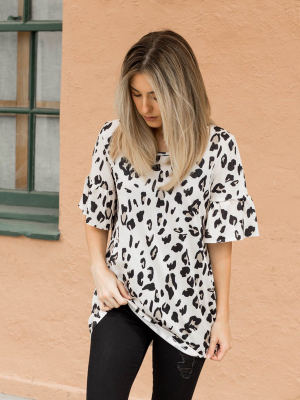 Leopard Flare Sleeve Top | S-3x