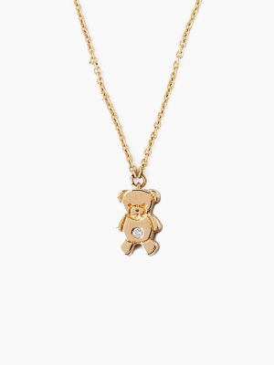 14k Gold Teddy Bear Necklace With Diamond Inlay