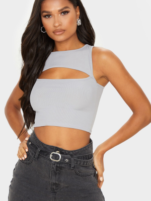 Grey Rib Sleeveless Cut Out Top