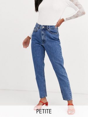 Vero Moda Petite High Waist Ankle Grazer Mom Jean In Medium Blue