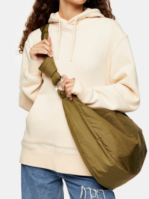 Considered Khaki Oversized Nylon Sling Hobo Bag