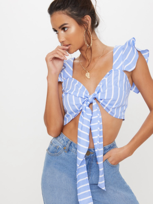 Blue Stripe Frill Tie Front Bralet