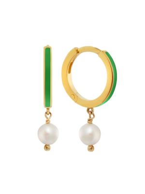 Dainty Pearl And Enamel Hoops