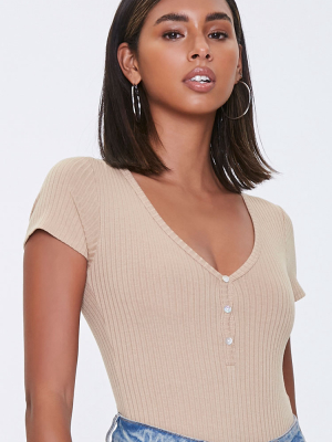 Ribbed V-neck Bodysuit