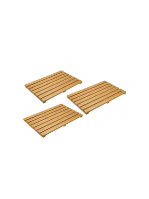 Mdesign Bamboo Non-slip Indoor/outdoor Spa Bath Mat, 3 Pack - Natural Light Wood