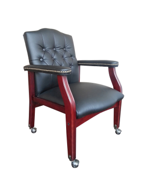 Traditional Black Caressoft Guest Chair With Mahogany Finish - Boss Office Products