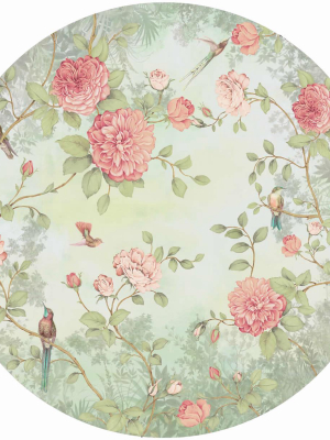 Sample Circular Chinoiserie Wall Mural In Robin's Egg Blue By Walls Republic