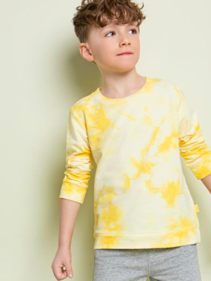 Miles Kids Tie-dye Ringer Sweatshirt- Sunshine Yellow