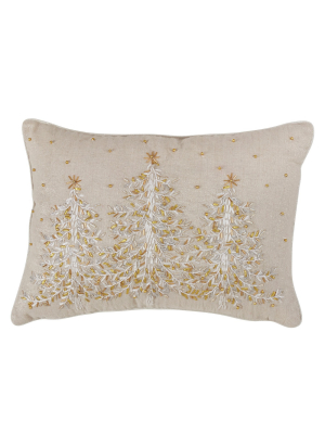 Oversized Lumbar Embroidered Christmas Tree Throw Pillow Tan - Saro Lifestyle