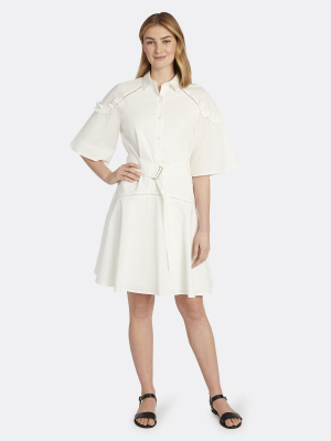 Cotton Poplin Ruffle Shirtdress