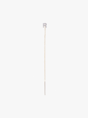 Diamond "r" Initial Threader Earring - Single