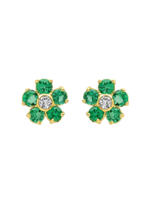 Large Flower Studs - Emerald