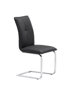 Set Of 2 Slim Contemporary Chromed Steel Dining Chair - Black - Zm Home