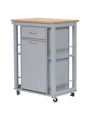 Yonkers Contemporary Kitchen Cart With Wood Top - Light Gray - Baxton Studio