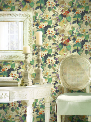 Chambon Floral Wallpaper In Green And Purple From The Lugano Collection By Seabrook Wallcoverings