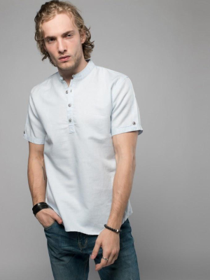 Pologize™ Mandarin Collar Linen Blend Shirt