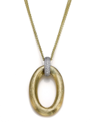 Brushed Gold & Diamond Oval Pendant Necklace