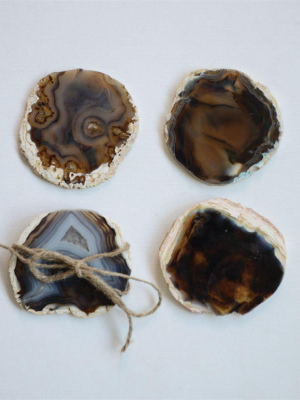 Set Of 4 Round Agate Coasters In Brown