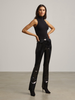 Faux Patent Leather Flare Legging