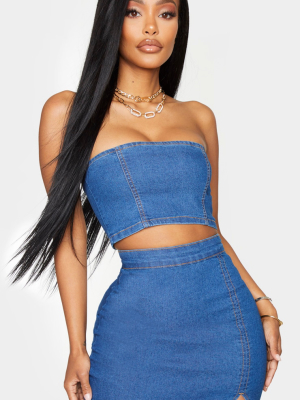 Shape Mid Blue Wash Denim Seam Detail Bandeau...