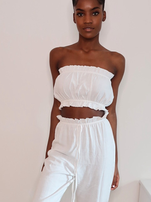 Cream Linen Feel Frill Hem Bandeau