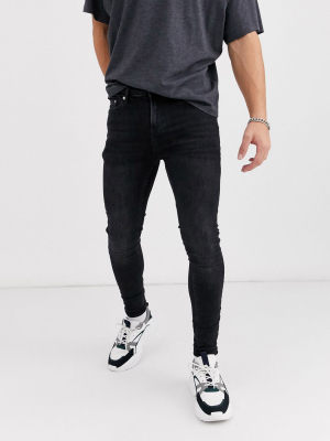 Topman Super Spray On Jeans In Washed Black