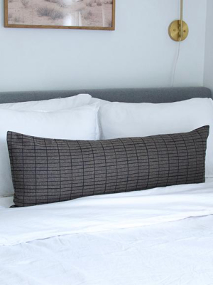 Espresso Extra Long Lumbar Pillow With Printed Black Grid - 14x36