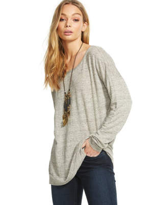 Linen Jersey Cut Out V-back Dolman Pullover