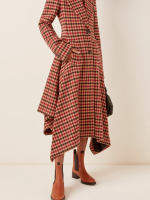 Asymmetric Checked Woven Coat