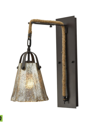 Hand Formed Glass 1-light 18 X 11 X 7 Wall Lamp In Oiled Bronze With Mercury Glass - Includes Led Bulb