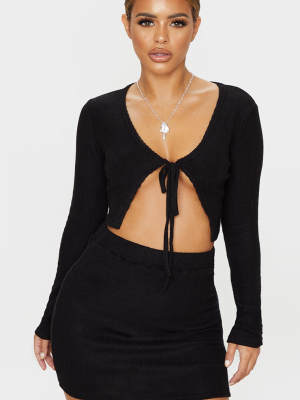 Petite Black Tie Detail Open Long Sleeve...