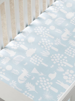 Organic Woodland Crib Fitted Sheet - Sky Light Blue