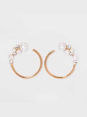 Clustered Pearl And Crystal Open Circle Earrings - A New Day™ Gold