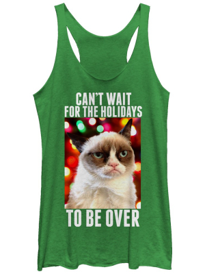 Women's Grumpy Cat Christmas Holidays Over Racerback Tank Top