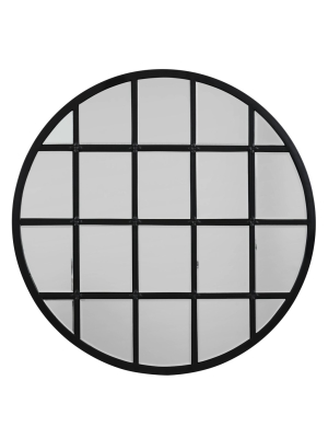 Round Metal Grid Mirror With Paned Beveled Glass